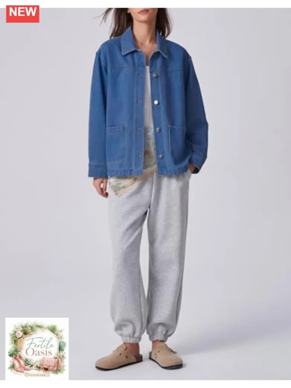Kedera Oversized Denim Shacket Jacket with Pockets